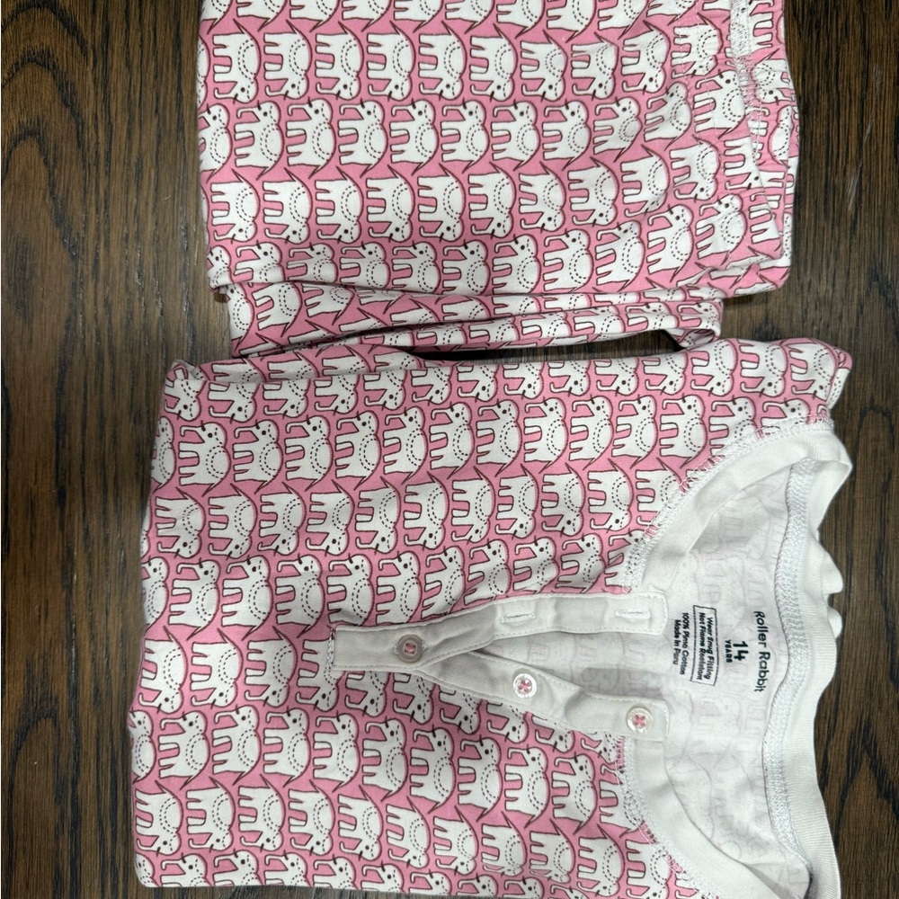 Roller Rabbit Pink and White Elephant Print Pajama Set